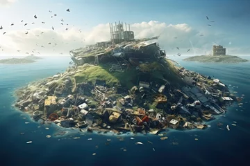Foto op Aluminium Abandoned ship wreck in the sea. 3D illustration, Environmental disaster concept, Plastic Island or Great Pacific Garbage Patch or Pacific Trash Vortex, AI Generated © Iftikhar alam