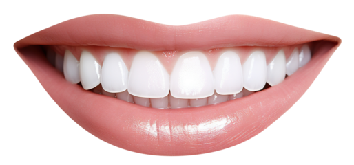 Smiling female mouth with shiny healthy white teeth, cut out