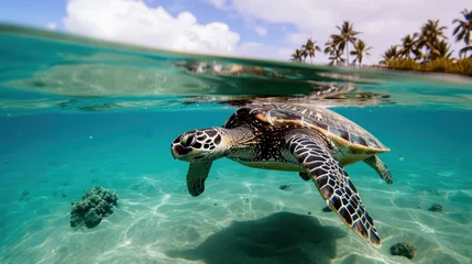 Fototapeten tortue marine en train de nager à la surface de la mer © Sébastien Jouve