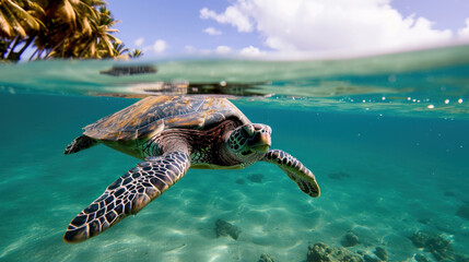 Fototapeta premium tortue marine en train de nager à la surface de la mer