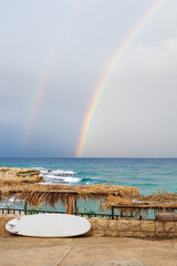 Beautiful rainbow on the tropical resort