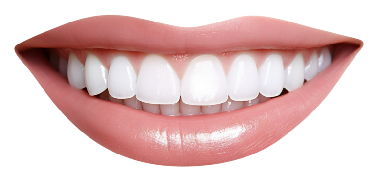 Smiling female mouth with shiny healthy white teeth, cut out