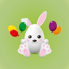 easter bunny whit a balloon, rabbit, bunny, easter, ballon, vector, illustration, cartoon, holiday, design