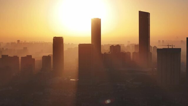 city skyline at sunset
