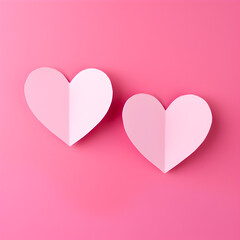 Two pink paper hearts on a pink background 
