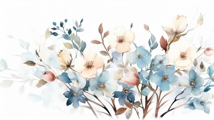 Watercolor flowers painting clipart white background image Ai generated art