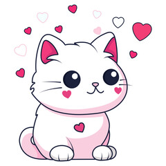 Kawaii cat with heart for Valentine's day. Vector illustration
