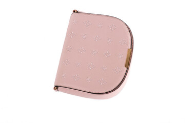 Pink women's bag on a white background. Women's lifestyle accessory.