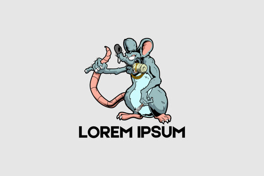 Dirty rat with treasure Cartoon character vector logo template