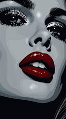 a woman's face in pop art style illustration, in the style of glamorous hollywood portraits, dark gray and light black - generative ai