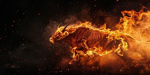 Bull On Fire Isolated On Black