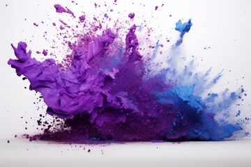 Colorful paint splashes isolated on white background. 3d rendering, Explosion of purple and blue glitter against a stark white backdrop, AI Generated