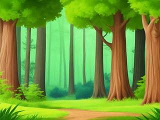 Obraz premium Forest scene with various forest trees.