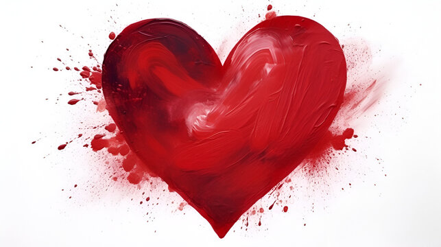 Love concept red heart shape on white background with lipstick smudge or paint, generative ai