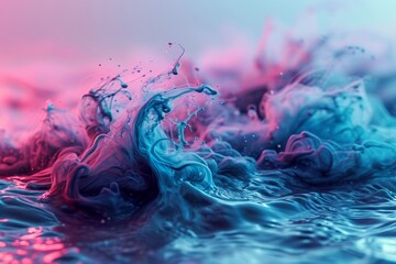 Abstract fluid art with a dynamic blend of blue and pink hues, capturing the essence of movement and the interplay of color.

