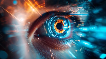 retinal biometrics technology with man's eye digital remix   - obrazy, fototapety, plakaty