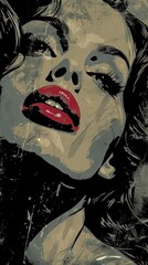 a woman's face in pop art style illustration, in the style of glamorous hollywood portraits, dark gray and light black - generative ai