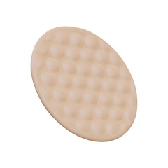 Round flat sponge for applying decorative makeup. Relief pad for cosmetics. Isolated realistic vector image. Puff for powder box. Object on white background