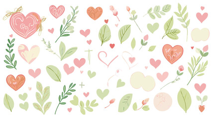 Valentines day set. Isolated on white background. Handwritten font, hand drawn