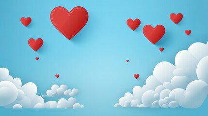 Vector illustration.paper craft style. love for Valentine's day. and big heart and mini heart on blue background with. design for valentine's festival . generative ai