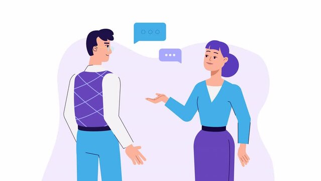 Female character talking to man. Lip syncing Facial Animation for narration. people communicate. Business woman animated footage 2d cartoon style. talking mouth, lips expressions, articulation