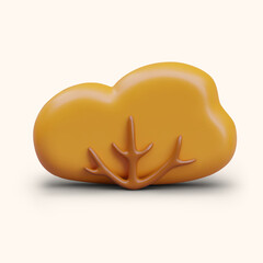 Front view on tree-bush in realistic style. Autumn season concept. Cartoon forest and park tree. Fall season gold leaves. Vector illustration in 3d style