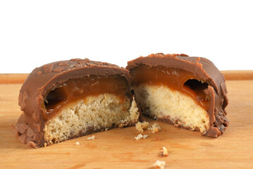 chocolate bonbon with dulce de leche delicious caramel sugar filling isolated caloric