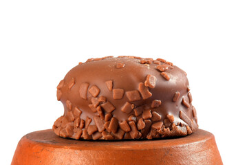 chocolate bonbon with dulce de leche delicious caramel sugar filling isolated caloric