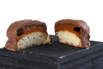 chocolate bonbon with dulce de leche delicious caramel sugar filling isolated caloric