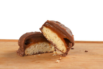 chocolate bonbon with dulce de leche delicious caramel sugar filling isolated caloric