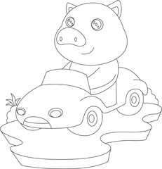 Pig Car Animal Vector Graphic Art Illustration