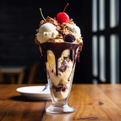 An ice cream sundae is an ice cream sundae in a tall glass Ai generated art