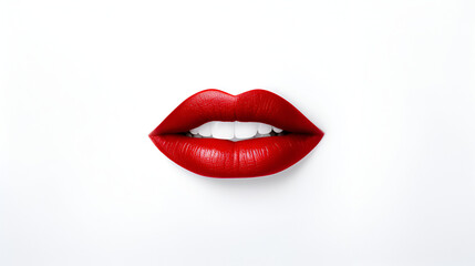 Red lip on isolated white background, generative ai