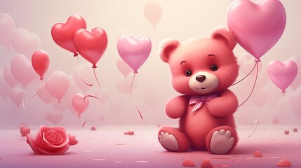 A bear with pink heart balloon