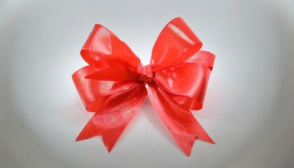 single red ribbon plastic gift bow on white background