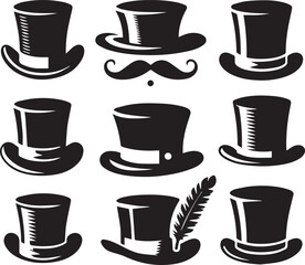 Top hat icon isolated on white background silhouette editable vector