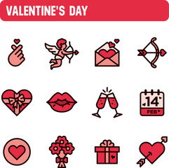 Valentine's day icons. Love and friendship day vector set. Color icon design. Cupid and heart.