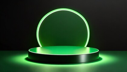 green light round podium and black background for mockup ai generated image