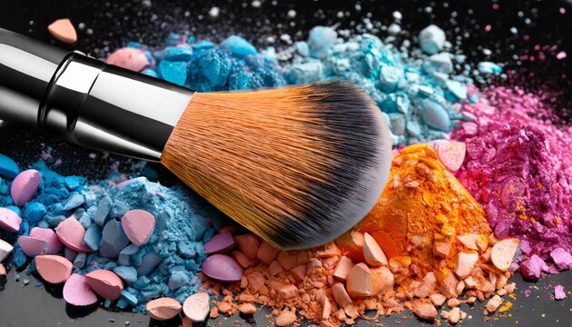 professional make up brush on colorful crushed eyeshadow
