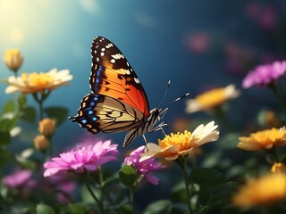 Obraz premium photo closeup shot of a beautiful butterfly with interesting textures on an orange flower