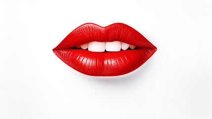 Red lip on isolated white background, generative ai