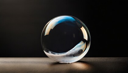 beautiful translucent soap bubble on dark background space for text