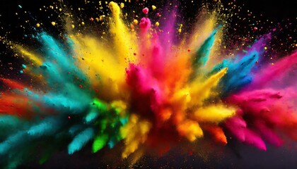 holi paint rainbow multi colored powder explosion on black background abstract 3d explosion wallpaper generated ai - obrazy, fototapety, plakaty