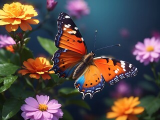 photo closeup shot of a beautiful butterfly with interesting textures on an orange flower
