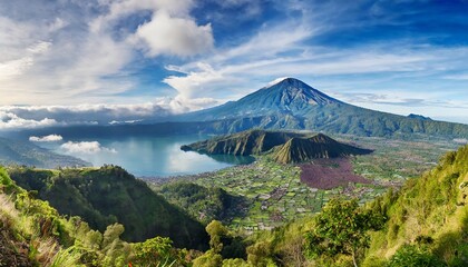 panorama of batur and agung volcano mountain bali indonesia - obrazy, fototapety, plakaty
