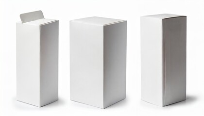 set of white box tall shape product packaging in side view and front view on white background with clipping path