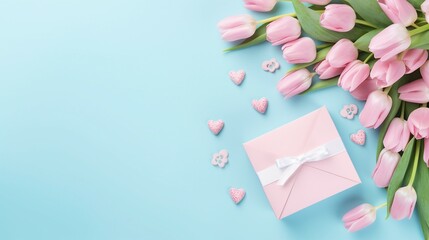 Celebrate Mothers Day with a Heartfelt Surprise: Top View Photo of a Blue Gift Box, Symbolizing Love, Joy, and Meaningful Connections Between Mother and Child.