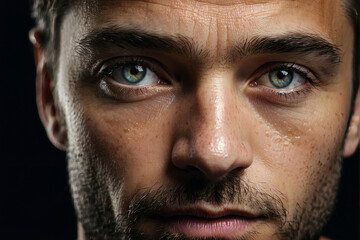 Obraz premium A Close-Up Portrait of a Young Handsome Man with Soulful, Expressive Eyes, Radiating Charisma and Mystery