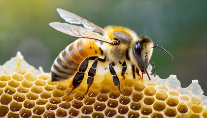 bee on honeycomb - obrazy, fototapety, plakaty