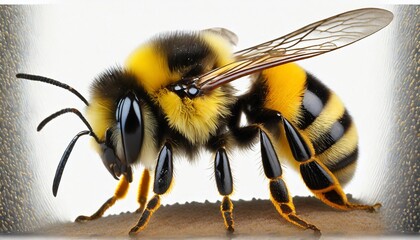 bumblebee on white - obrazy, fototapety, plakaty